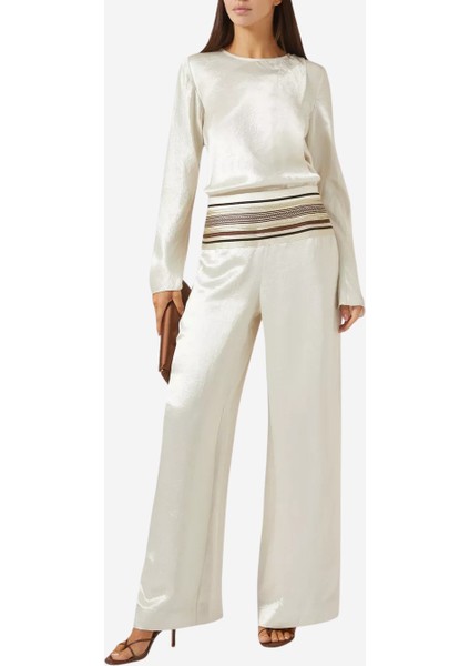 Naia Sadu Saten Off White Geniş Paça Pantolon, Krem fiyatları