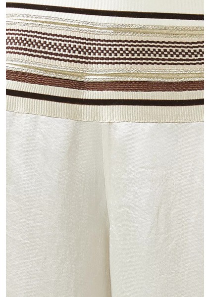 Naia Sadu Saten Off White Geniş Paça Pantolon, Krem fırsatları