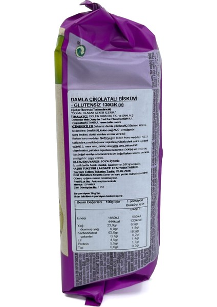 Glutensiz ve Şeker Ilavesiz Damla Çikolata Parçacıklı Bisküvi 130 gr (2 Adet) modelleri