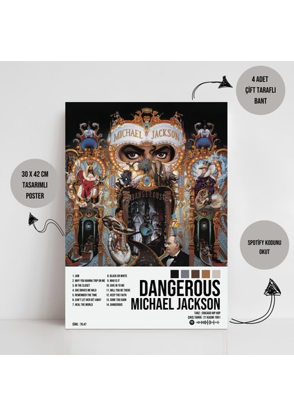 Michael Jackson - Dangerous Albüm Spotify Çerçeveli - Çerçevesiz Poster Tablo fiyatları