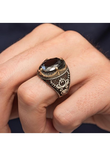 Ayyıldız Siyah Taşlı 925 Erkek Gümüş Yüzük modelleri