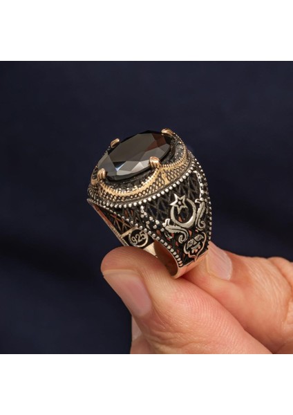 Ayyıldız Siyah Taşlı 925 Erkek Gümüş Yüzük fırsatları