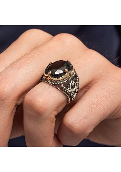 Ayyıldız Siyah Taşlı 925 Erkek Gümüş Yüzük indirimleri