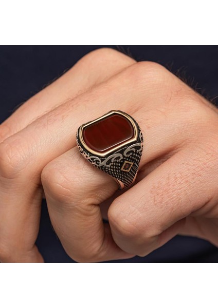 Akik Taşlı 925 Erkek Gümüş Yüzük Erkek modelleri