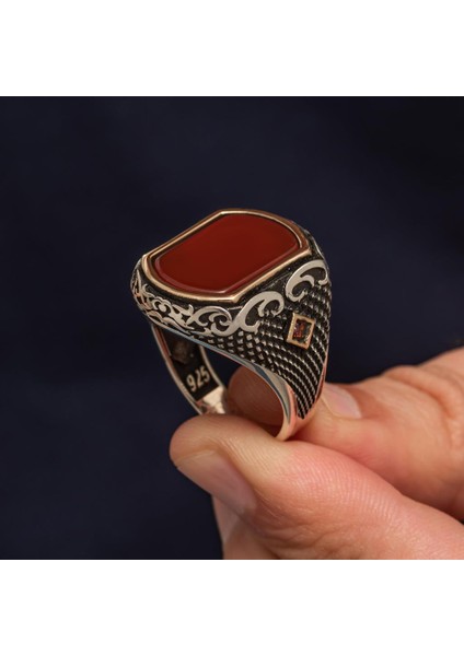 Akik Taşlı 925 Erkek Gümüş Yüzük Erkek indirimleri