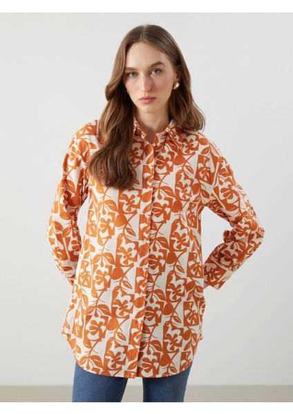 Lcw Modest Turuncu Desenli Oversize Kadın Gömlek Tunik