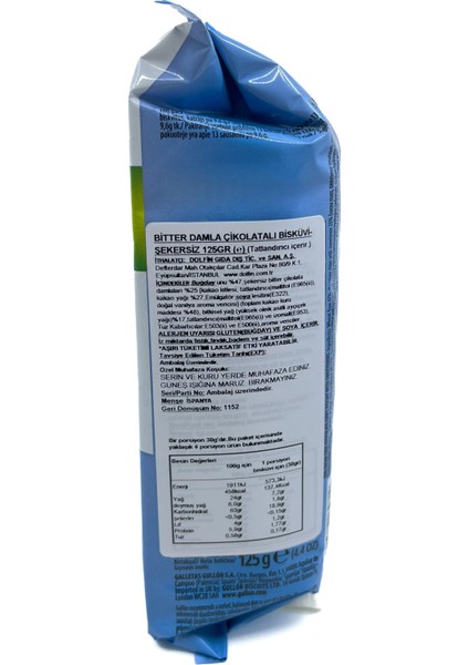 Bitter Damla Çikolatalı Şekersiz Bisküvi 125 gr (2 Adet) fırsatları