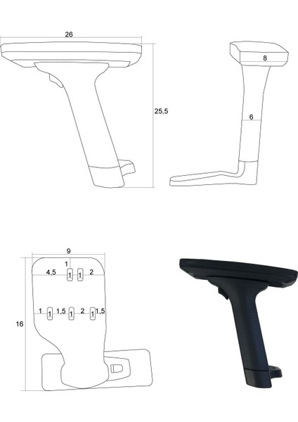 3D Kolçak Yukarı Aşağı / Ileri- Geri / Sağ- Sol Ayarlanabilir Ofis Oyuncu Çalışma Koltuğu Uyumlu Kol