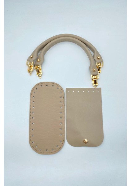 Kapaklı Bej Örgü Çanta Kiti Taban 10X20CM
