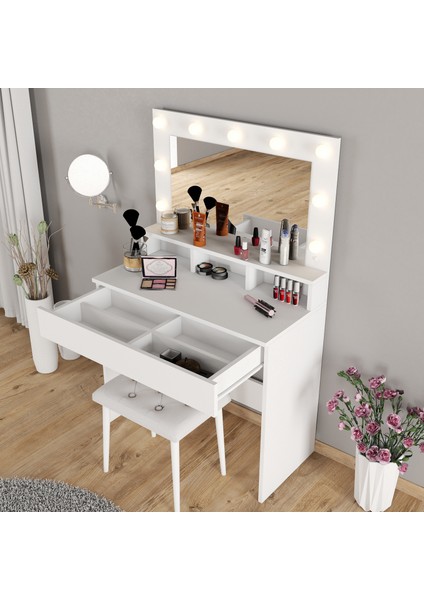 LİGHT MAKYAJ MASASI TABURELİ TAKIM