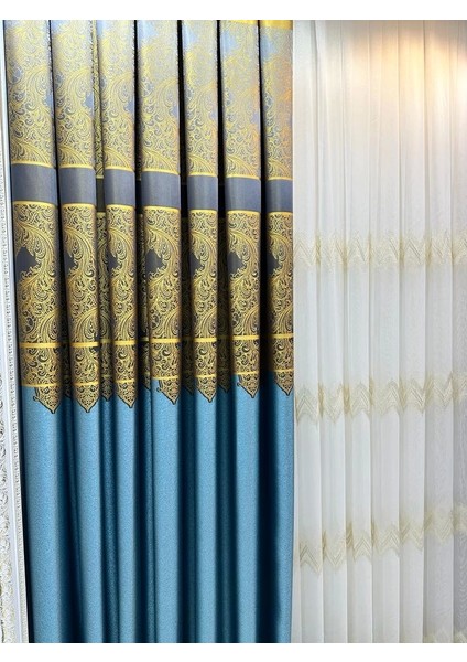 Nivemeshome Milas Turkuaz-Gold 671539 1/3 Sık Pileli Fon Perde Apm fiyatları