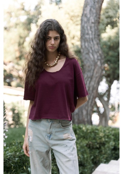 Ripley Yarım Kol Bordo T-Shirt