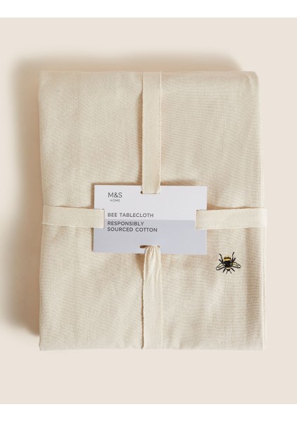 Saf Pamuklu Arı İşlemeli Masa Örtüsü fırsatları