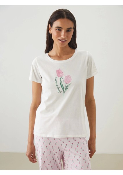 Lcw Dream Pembe Bisiklet Yaka Çiçekli Kadın Kaprili Pijama Takımı