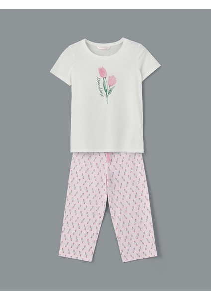 Lcw Dream Pembe Bisiklet Yaka Çiçekli Kadın Kaprili Pijama Takımı indirimleri