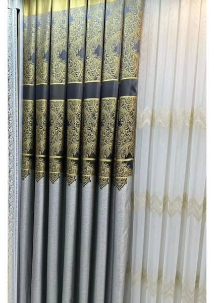 Nivemeshome Milas Gri-Gold 671539 1/3 Sık Pileli Fon Perde Apm fırsatları