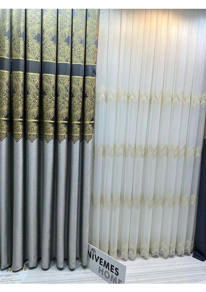 Nivemeshome Milas Gri-Gold 671539 1/3 Sık Pileli Fon Perde Apm indirimleri