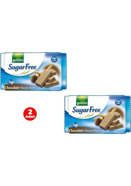 Kakao Aromalı Krema Dolgulu Şekersiz Gofret - Sugar Free Wafer 180 gr (2 Adet)
