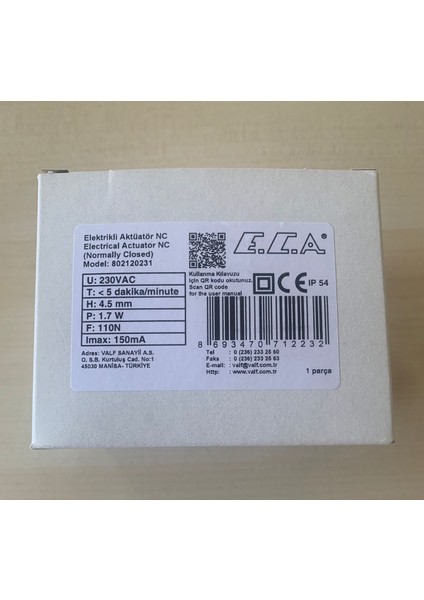 . Termal Kontrol Vana Motoru 230V , Nc-Aktuatör-Yerden Isıtma Valfleri Için-Fan Coil Motorlu Vanaları Için