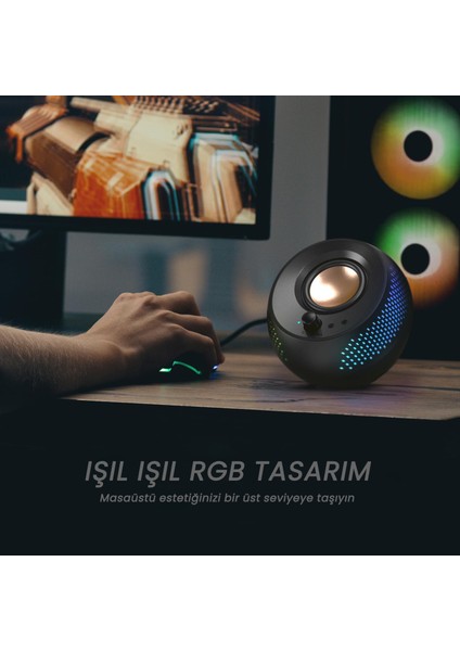 Pebble X Siyah 2.0 15W USB-C Bluetooth 5.3 RGB Aydınlatmalı 2.0 Masaüstü Multimedya Hoparlör fırsatları