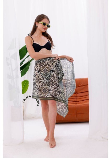 Iç Gösterir Transparan Pareo - Etnik Mozaik Model 150X95 cm