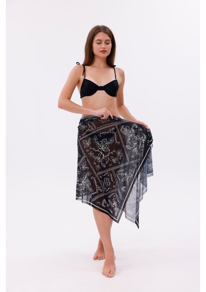 Iç Gösterir Transparan Pareo - Bandana Çiçeği Model 150X95 cm