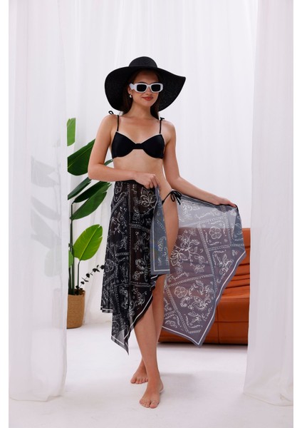 Iç Gösterir Transparan Pareo - Bandana Çiçeği Model 150X95 cm fırsatları