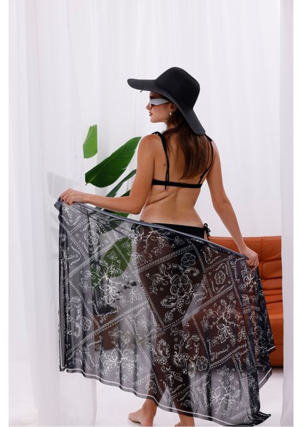 Iç Gösterir Transparan Pareo - Bandana Çiçeği Model 150X95 cm indirimleri