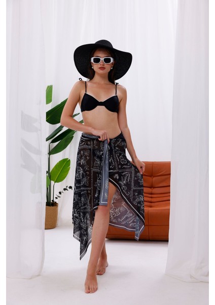 Iç Gösterir Transparan Pareo - Bandana Çiçeği Model 150X95 cm