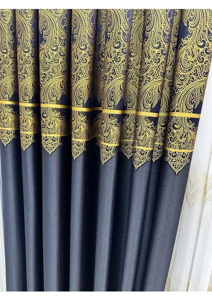 Nivemeshome Milas Lacivert-Gold 671539 1/3 Sık Pileli Fon Perde Apm fırsatları