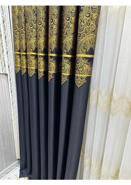 Nivemeshome Milas Lacivert-Gold 671539 1/3 Sık Pileli Fon Perde Apm modelleri
