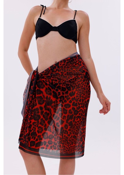 Iç Gösterir Transparan Pareo - Kırmızı Leopar Model 150X95 cm fiyatları