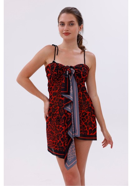 Iç Gösterir Transparan Pareo - Kırmızı Leopar Model 150X95 cm indirimleri