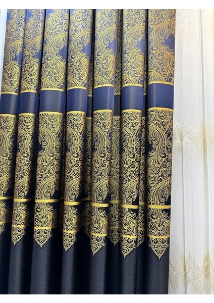 Nivemeshome Milas Lacivert-Gold 671539 1/3 Sık Pileli Fon Perde Apm fiyatları