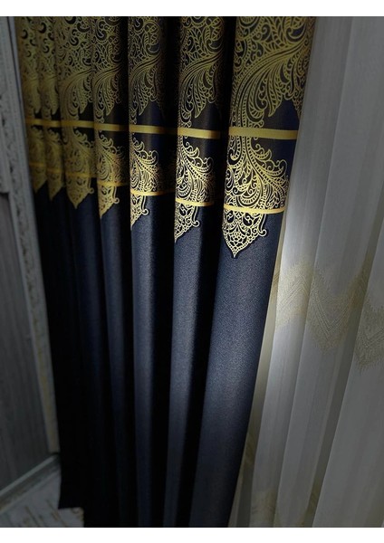 Nivemeshome Milas Lacivert-Gold 671539 1/3 Sık Pileli Fon Perde Apm indirimleri