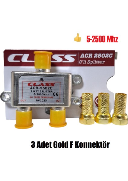 2'li Uydu Bölücü Splitter Class 2500MHZ+ 3 Gold F Konnektör
