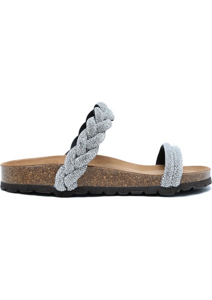 K14377 Soft Step Kadın Taşlı Mantar Terlik 36-41 Silver/gümüş