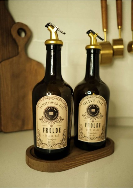 Home Ahşap Stantlı 2'li Amber Gold Tıpalı 500 ml Cam Ayçiçek Yağı Zeytinyağı Şişesi Yağdanlık fırsatları