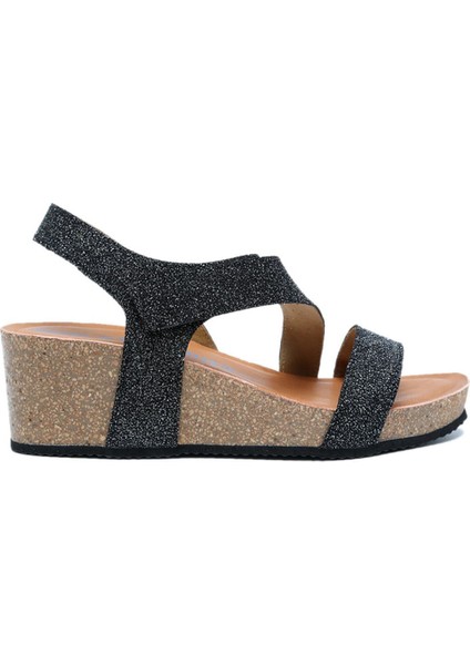 K14883 Kifidis Soft Step Kadın Dolgu Topuklu Mantar Sandalet 36-41 Black/siyah