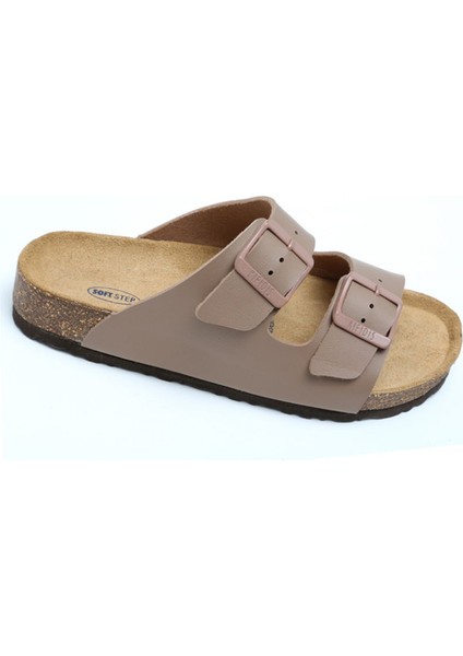 KS10260SK Soft Step Kadın Çift Bantlı Mantar Terlik 36-41 46 - Vizon modelleri