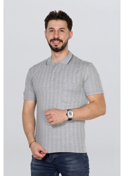 Erkek Baba Tişört Yakalı Cepli Desenli Model Klasik Kesim