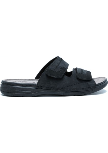 SIB4412 Kifidis-Natura Erkek Çift Bantlı Anatomik Deri Terlik 40-45 Siyah/black