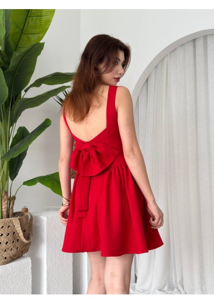 Sırt Fiyonk Detaylı Kadın Mini Kloş Elbise