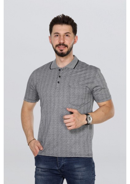 Erkek Baba Tişört Yakalı Cepli Desenli Model Klasik Kesim