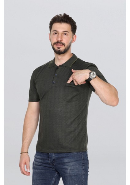 Erkek Baba Tişört Yakalı Cepli Desenli Model Klasik Kesim