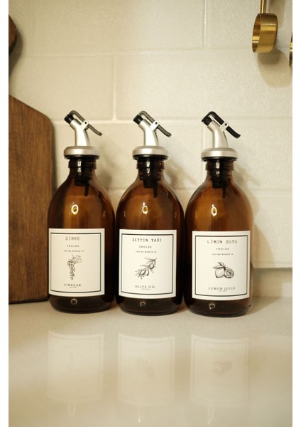 Home Amber Cam Zeytinyağı Limon Suyu Sirke Şişesi Yağdanlık 3lü Set 300ML fiyatları