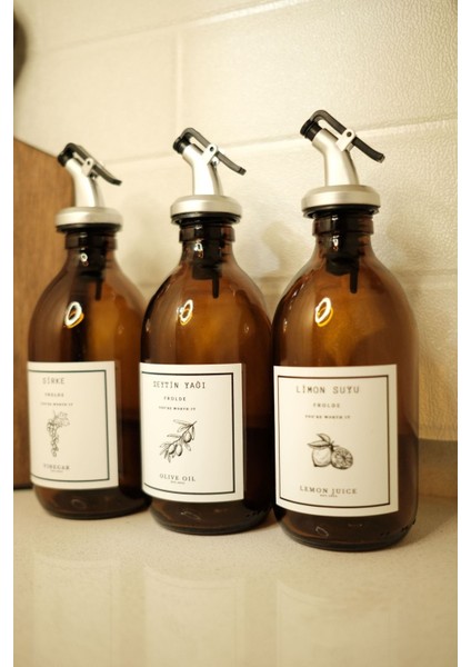 Home Amber Cam Zeytinyağı Limon Suyu Sirke Şişesi Yağdanlık 3lü Set 300ML indirimleri