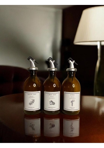 Home Amber Cam Zeytinyağı Limon Suyu Sirke Şişesi Yağdanlık 3lü Set 300ML