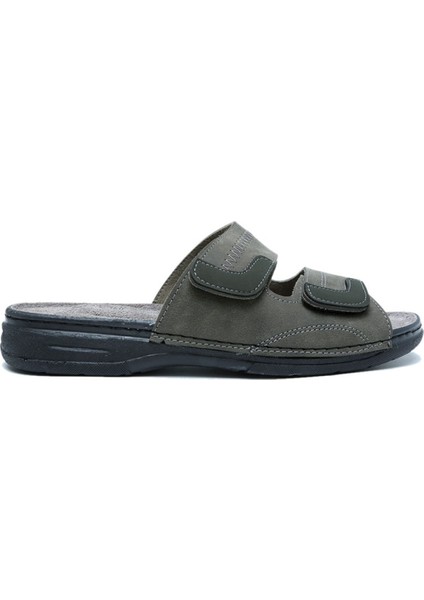 SIB4412 Natura Erkek Çift Bantlı Anatomik Deri Terlik 40-45 Haki/khaki