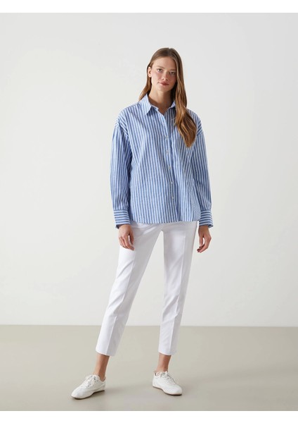 Lcw Vision Mavi Çizgili Oversize Kadın Gömlek fiyatları